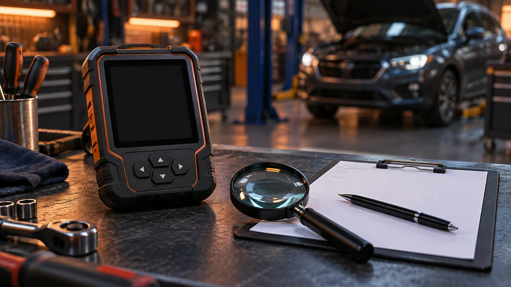 Concept illustration of a blank diagnostic scanner and observation sheet