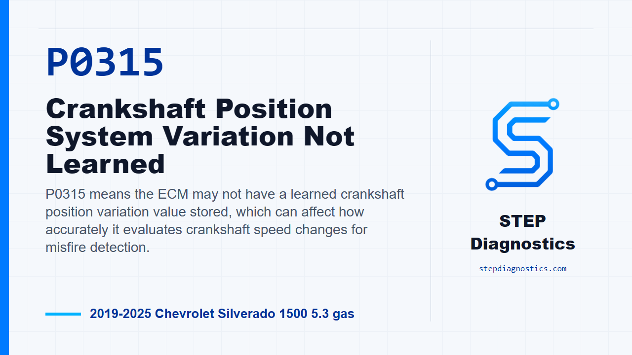 P0315 Crankshaft Position System Variation Not Learned for 2019-2025 Chevrolet Silverado 1500 5.3 gas
