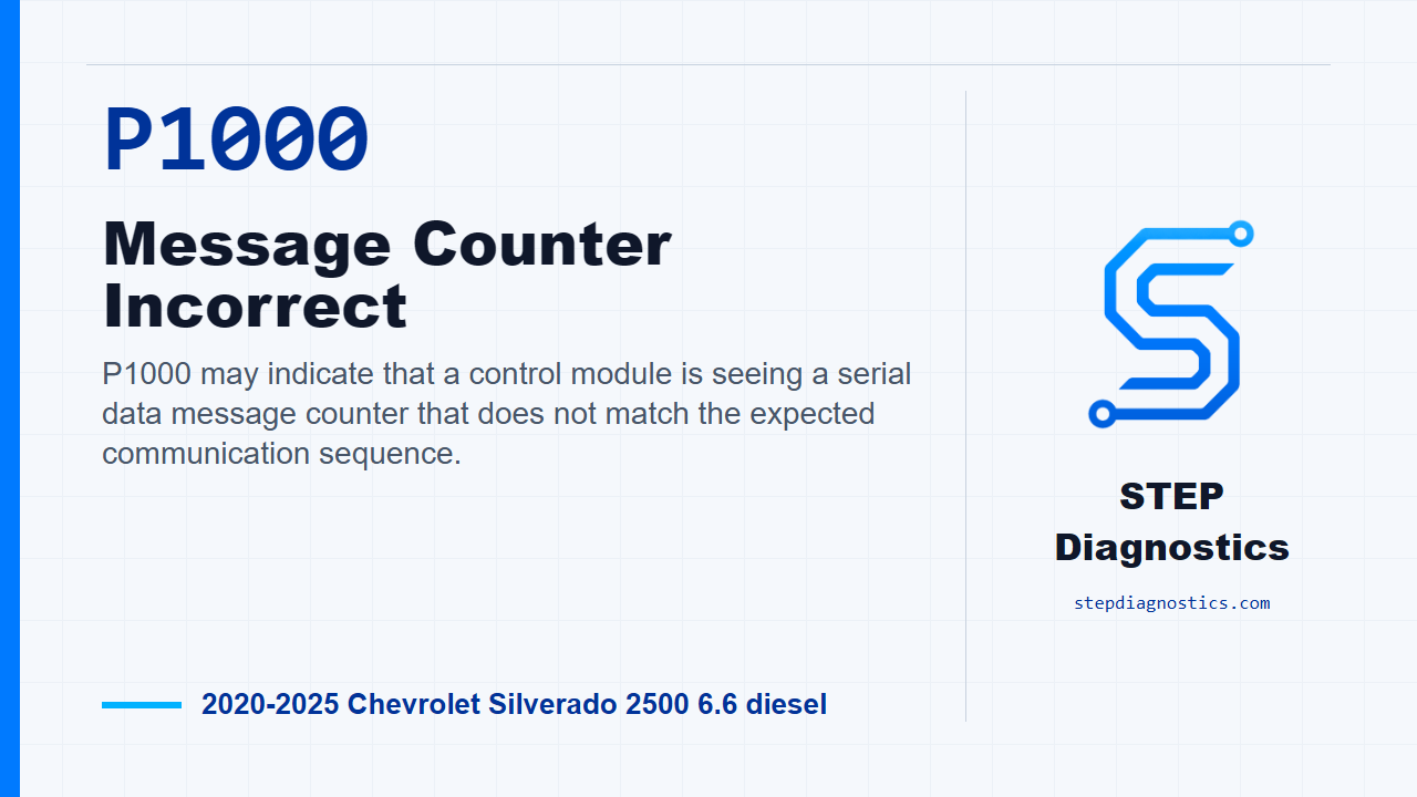 P1000 Message Counter Incorrect for 2020-2025 Chevrolet Silverado 2500 6.6 diesel