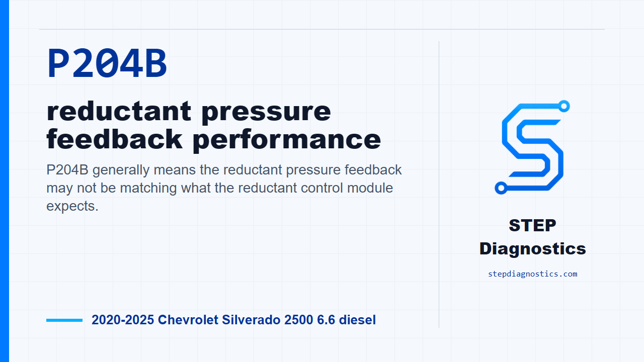 P204B reductant pressure feedback performance for 2020-2025 Chevrolet Silverado 2500 6.6 diesel