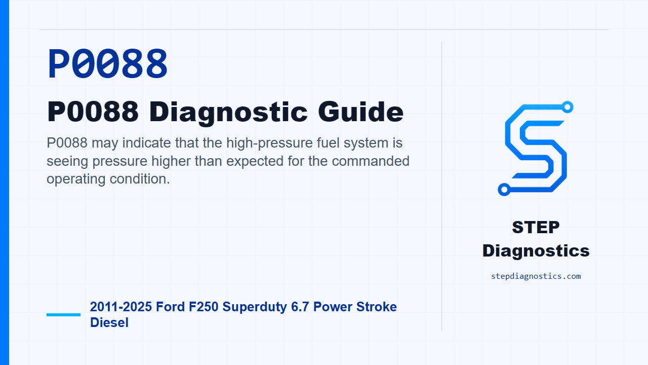 P0088 P0088 Diagnostic Guide for 2011-2025 Ford F250 Superduty 6.7 Power Stroke Diesel