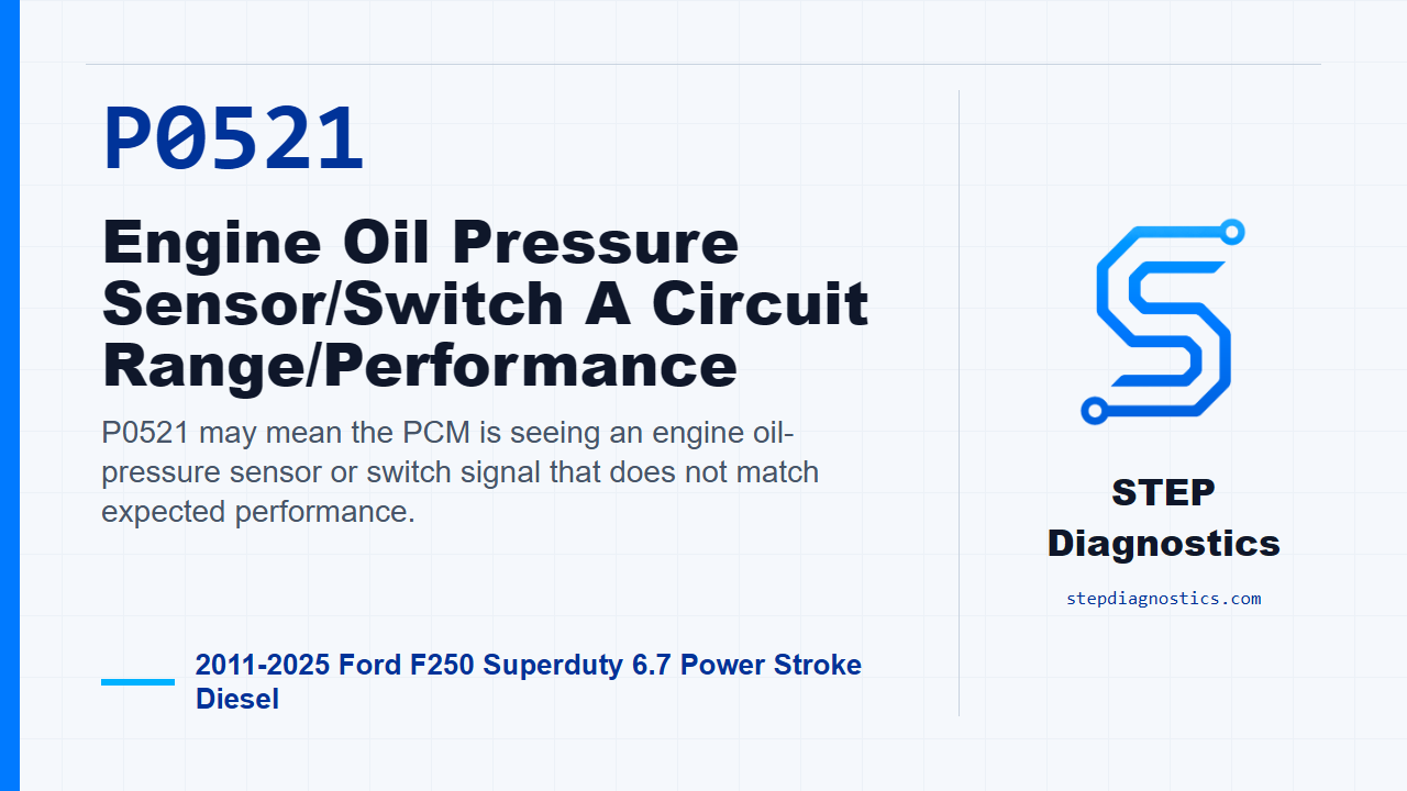 P0521 Engine Oil Pressure Sensor/Switch A Circuit Range/Performance for 2011-2025 Ford F250 Superduty 6.7 Power Stroke Diesel