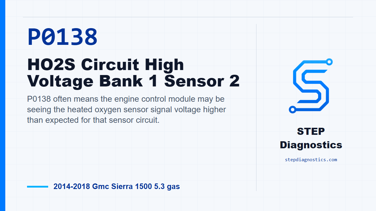 P0138 HO2S Circuit High Voltage Bank 1 Sensor 2 for 2014-2018 Gmc Sierra 1500 5.3 gas