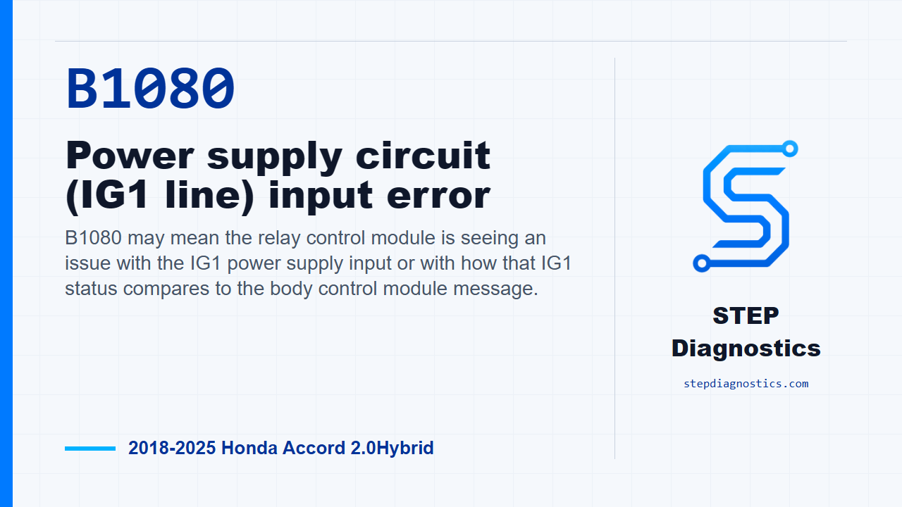 B1080 Power supply circuit (IG1 line) input error for 2018-2025 Honda Accord 2.0Hybrid