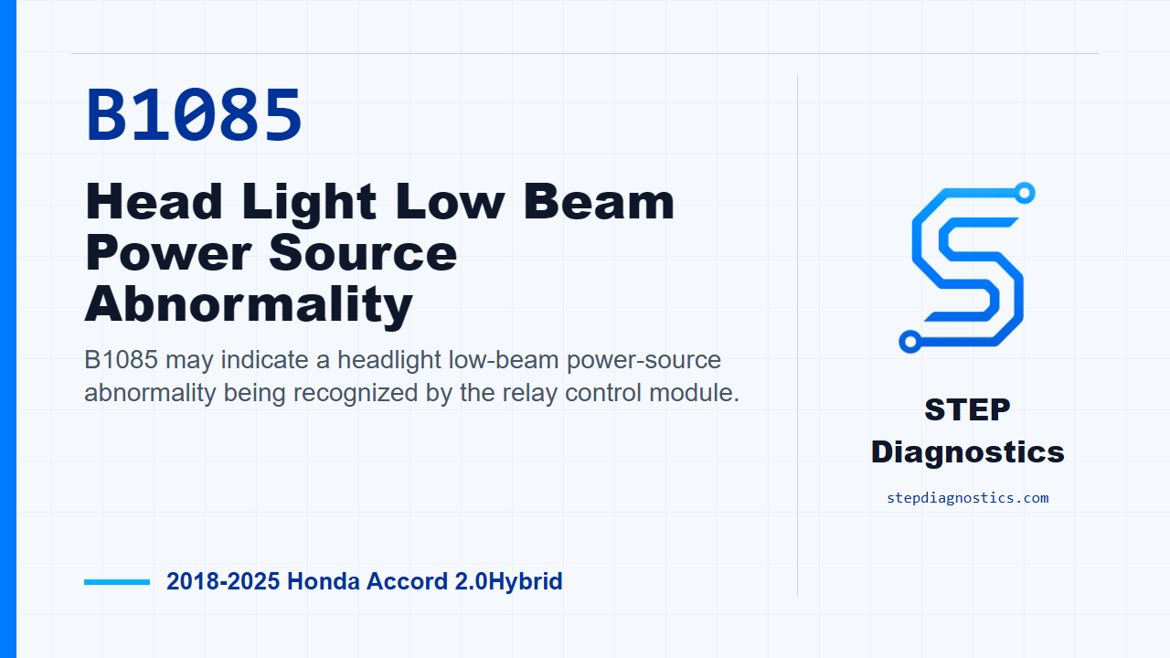 B1085 Head Light Low Beam Power Source Abnormality for 2018-2025 Honda Accord 2.0Hybrid