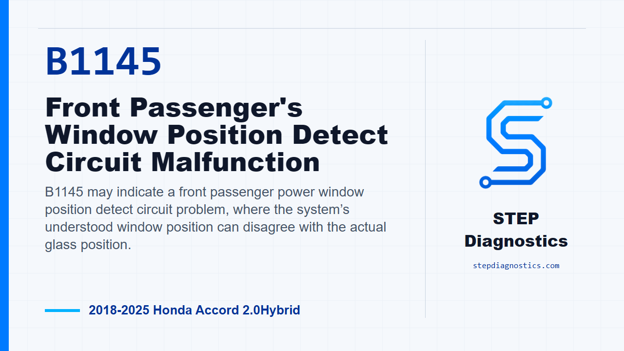 B1145 Front Passenger's Window Position Detect Circuit Malfunction for 2018-2025 Honda Accord 2.0Hybrid