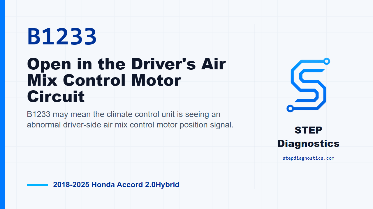 B1233 Open in the Driver's Air Mix Control Motor Circuit for 2018-2025 Honda Accord 2.0Hybrid