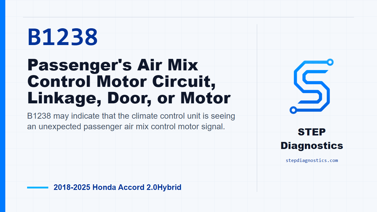 B1238 Passenger's Air Mix Control Motor Circuit, Linkage, Door, or Motor for 2018-2025 Honda Accord 2.0Hybrid