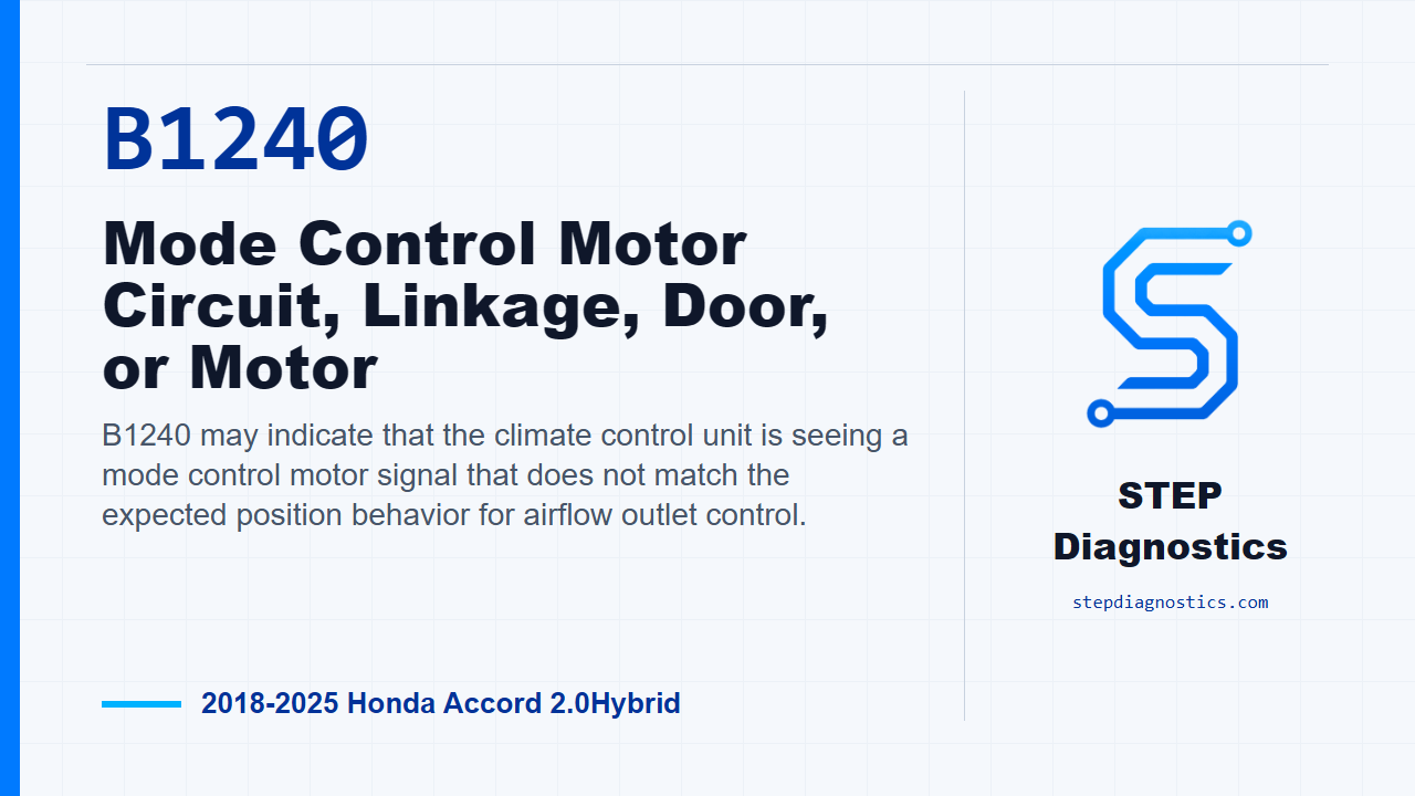 B1240 Mode Control Motor Circuit, Linkage, Door, or Motor for 2018-2025 Honda Accord 2.0Hybrid