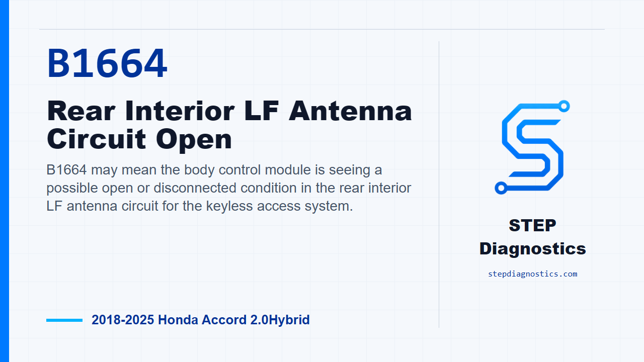 B1664 Rear Interior LF Antenna Circuit Open for 2018-2025 Honda Accord 2.0Hybrid