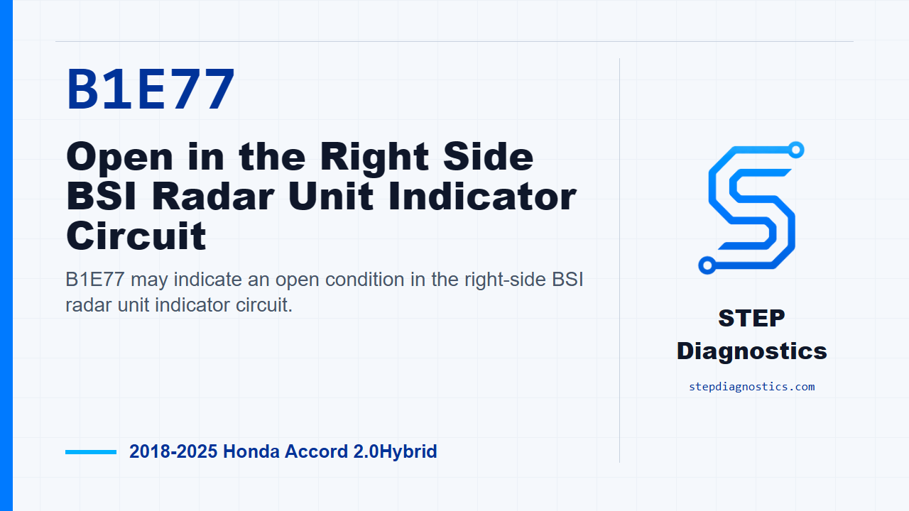 B1E77 Open in the Right Side BSI Radar Unit Indicator Circuit for 2018-2025 Honda Accord 2.0Hybrid