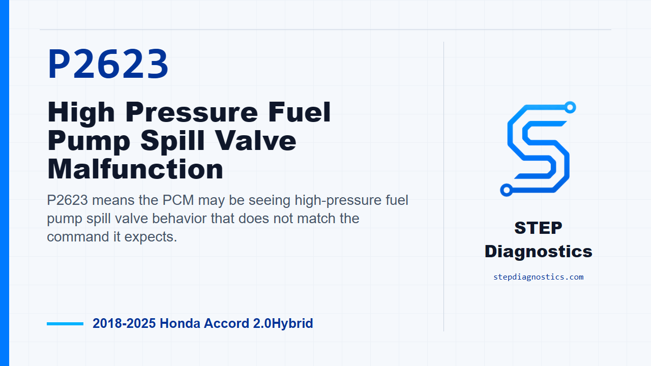 P2623 High Pressure Fuel Pump Spill Valve Malfunction for 2018-2025 Honda Accord 2.0Hybrid