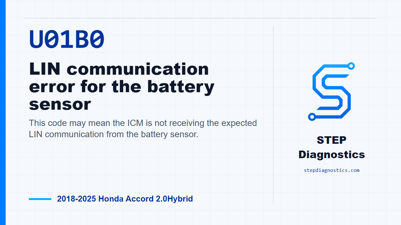 U01B0 LIN communication error for the battery sensor for 2018-2025 Honda Accord 2.0Hybrid