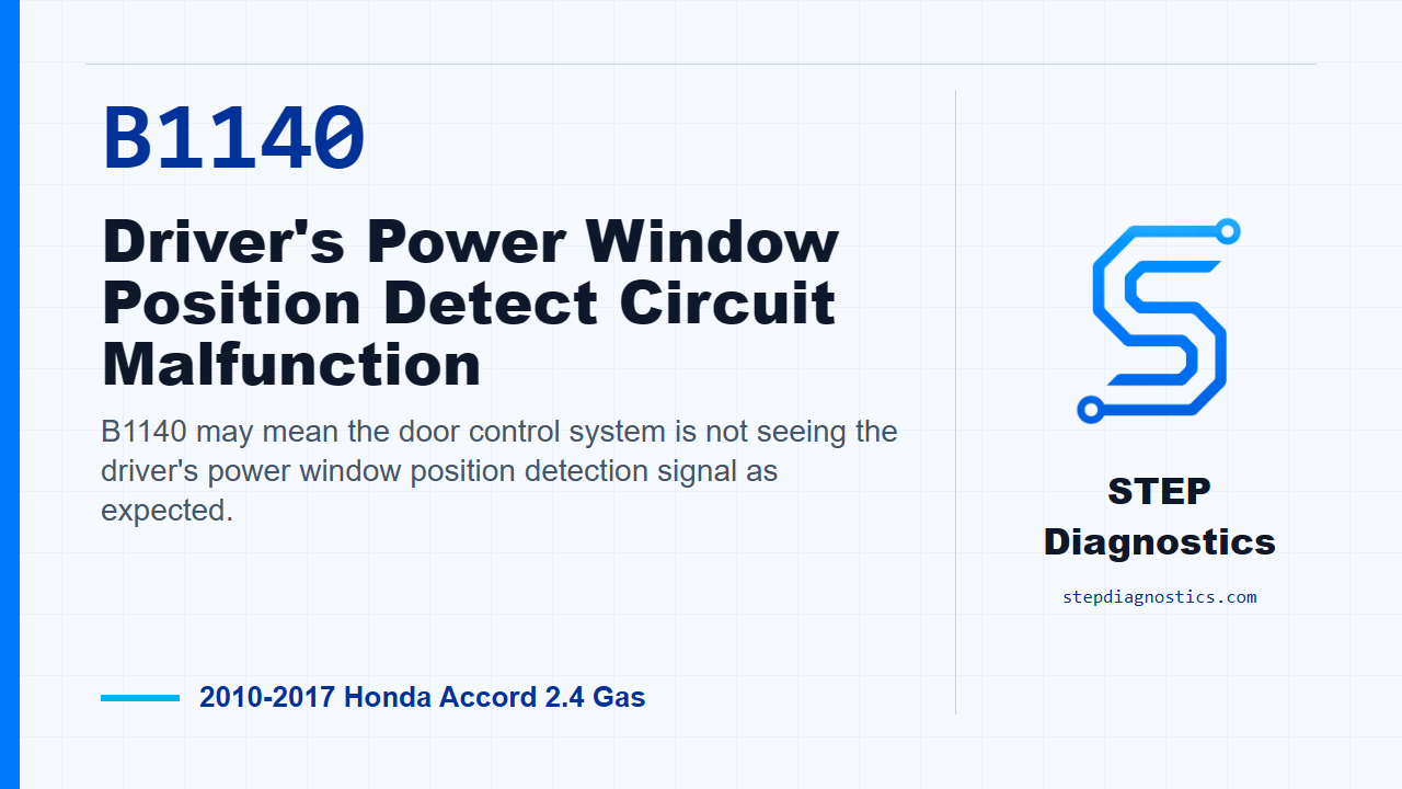 B1140 Driver's Power Window Position Detect Circuit Malfunction for 2010-2017 Honda Accord 2.4 Gas