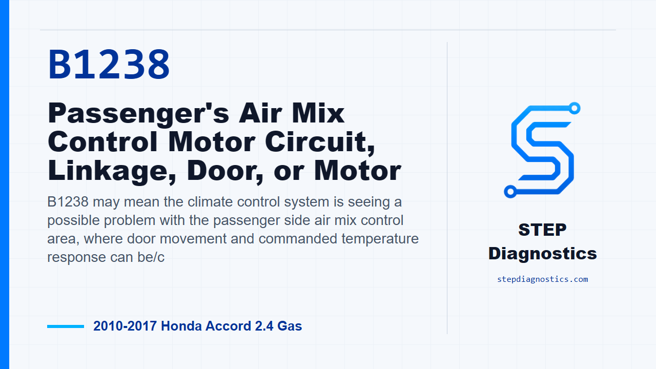 B1238 Passenger's Air Mix Control Motor Circuit, Linkage, Door, or Motor for 2010-2017 Honda Accord 2.4 Gas