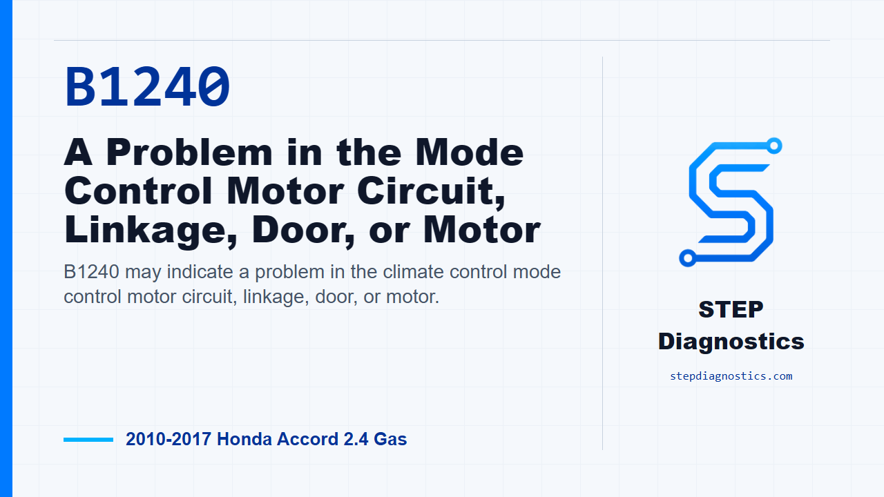 B1240 A Problem in the Mode Control Motor Circuit, Linkage, Door, or Motor for 2010-2017 Honda Accord 2.4 Gas