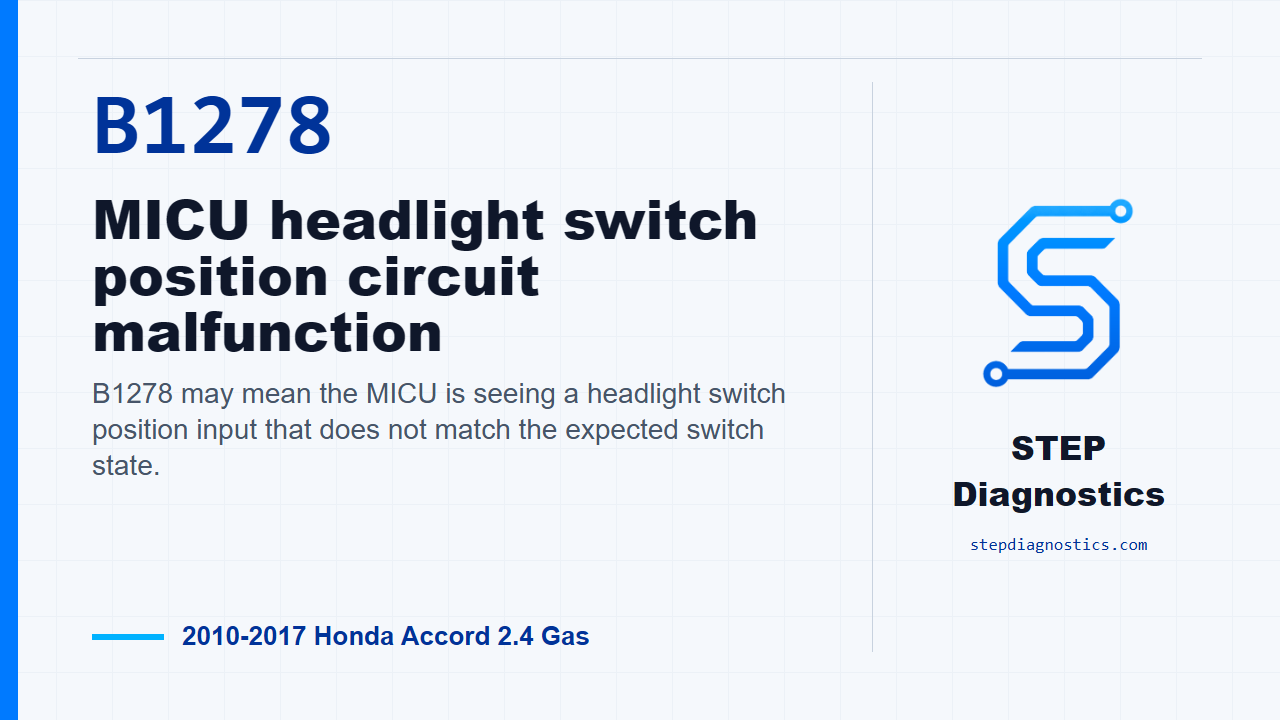 B1278 MICU headlight switch position circuit malfunction for 2010-2017 Honda Accord 2.4 Gas