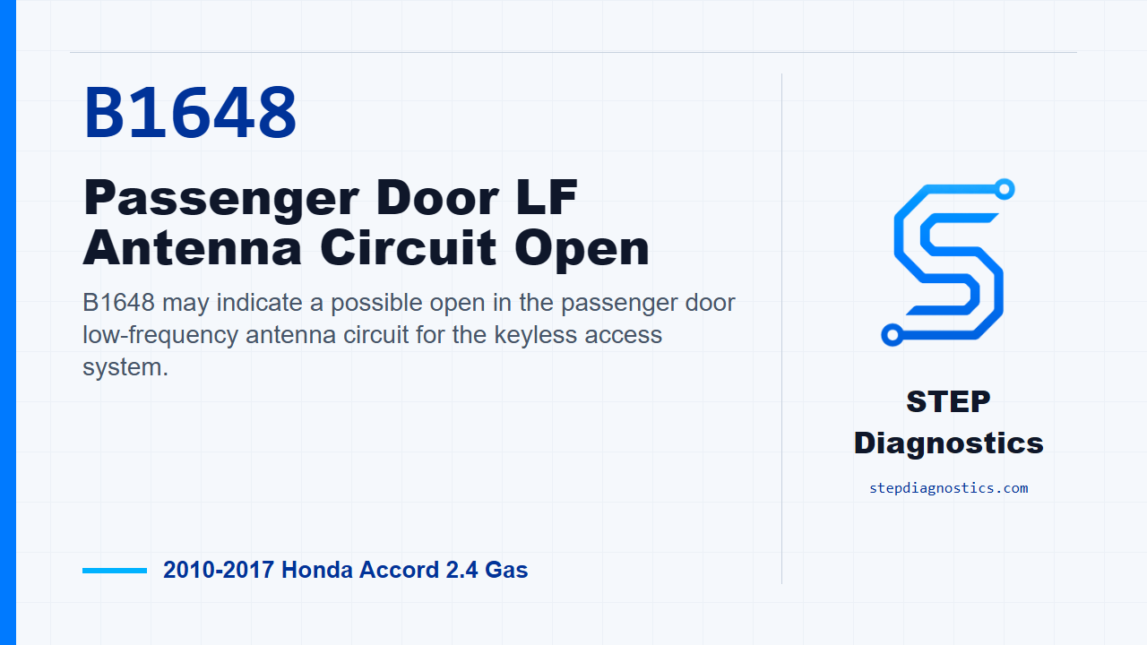 B1648 Passenger Door LF Antenna Circuit Open for 2010-2017 Honda Accord 2.4 Gas