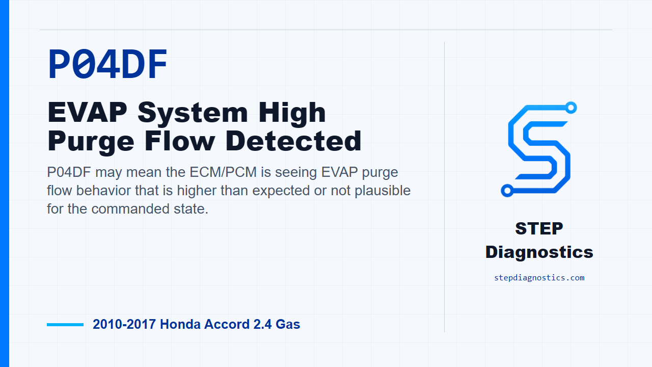 P04DF EVAP System High Purge Flow Detected for 2010-2017 Honda Accord 2.4 Gas