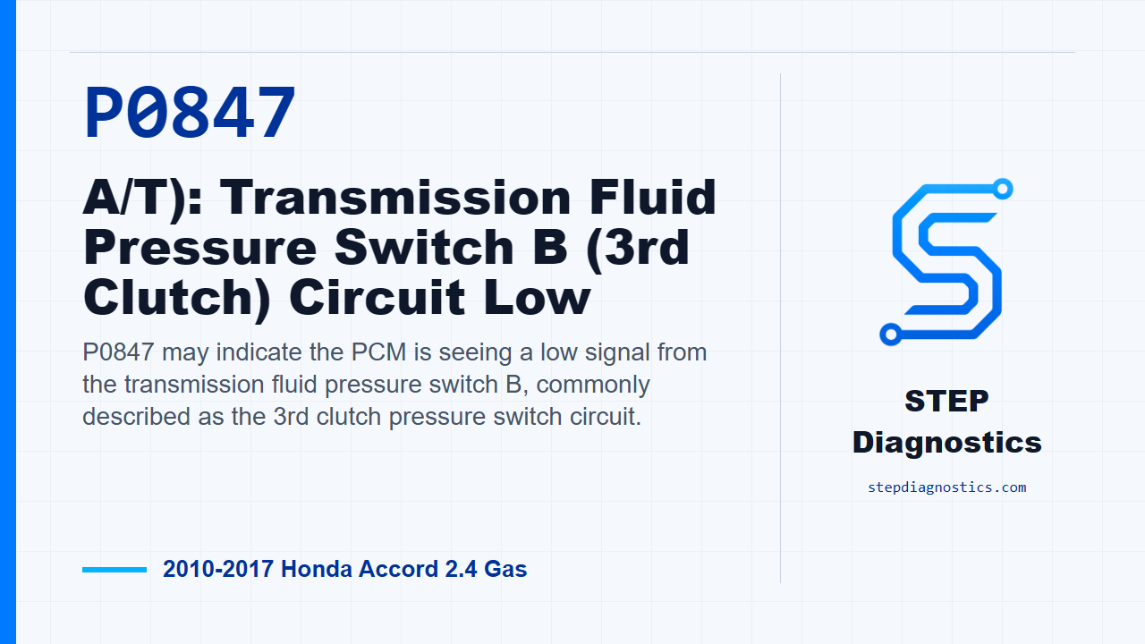 P0847 A/T): Transmission Fluid Pressure Switch B (3rd Clutch) Circuit Low diagnostic guide