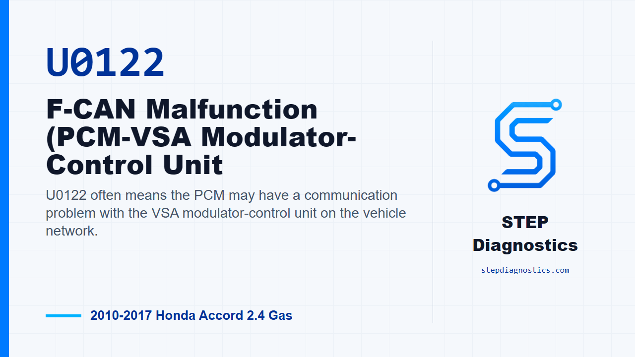 U0122 F-CAN Malfunction (PCM-VSA Modulator-Control Unit for 2010-2017 Honda Accord 2.4 Gas