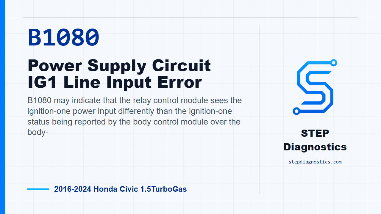 B1080 Power Supply Circuit IG1 Line Input Error for 2016-2024 Honda Civic 1.5TurboGas