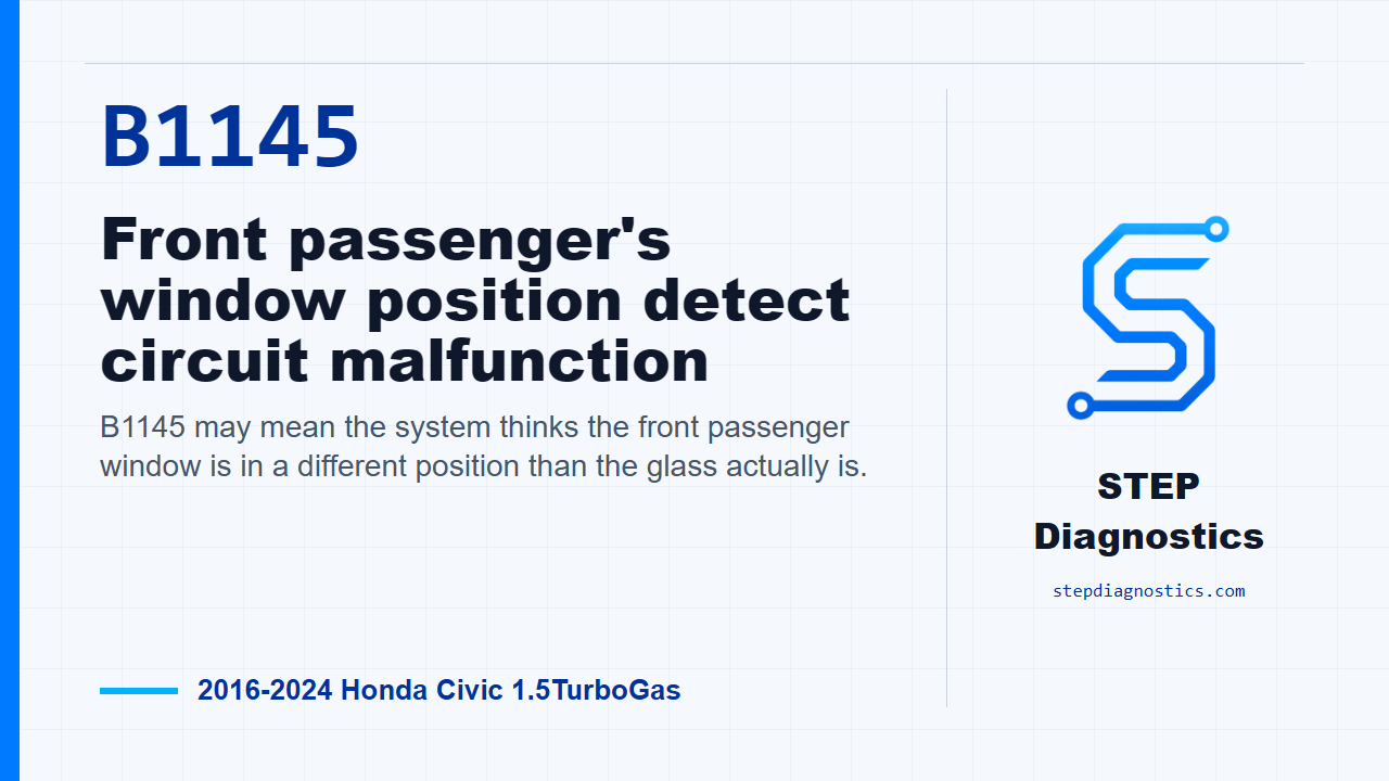 B1145 Front passenger's window position detect circuit malfunction for 2016-2024 Honda Civic 1.5TurboGas
