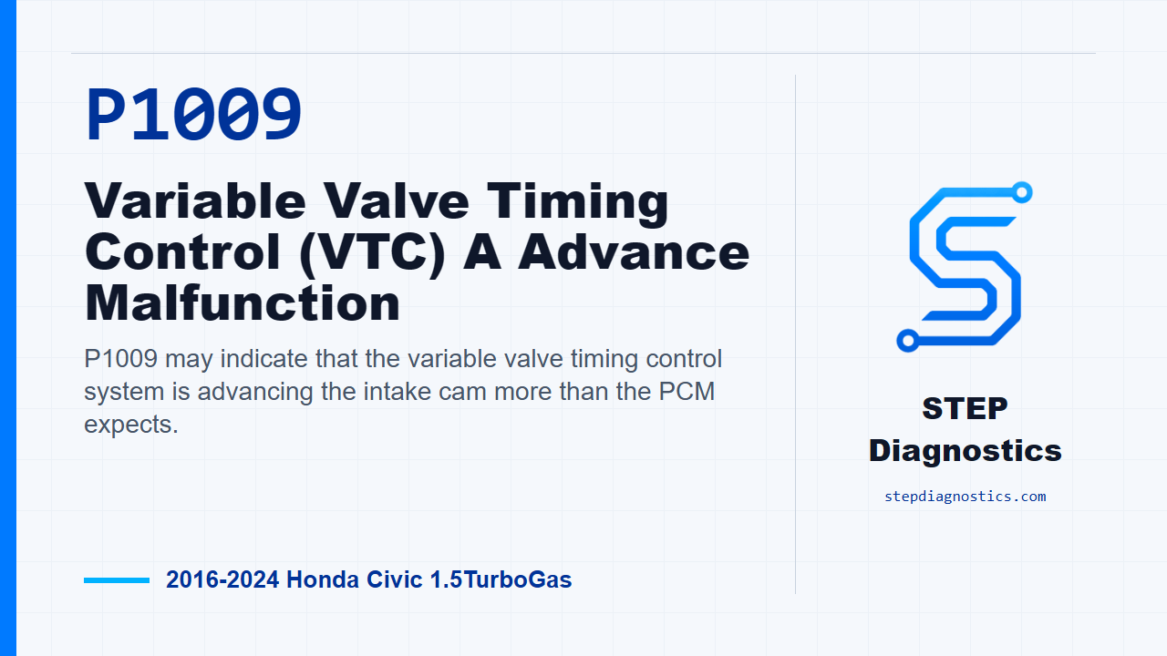 P1009 Variable Valve Timing Control (VTC) A Advance Malfunction for 2016-2024 Honda Civic 1.5TurboGas