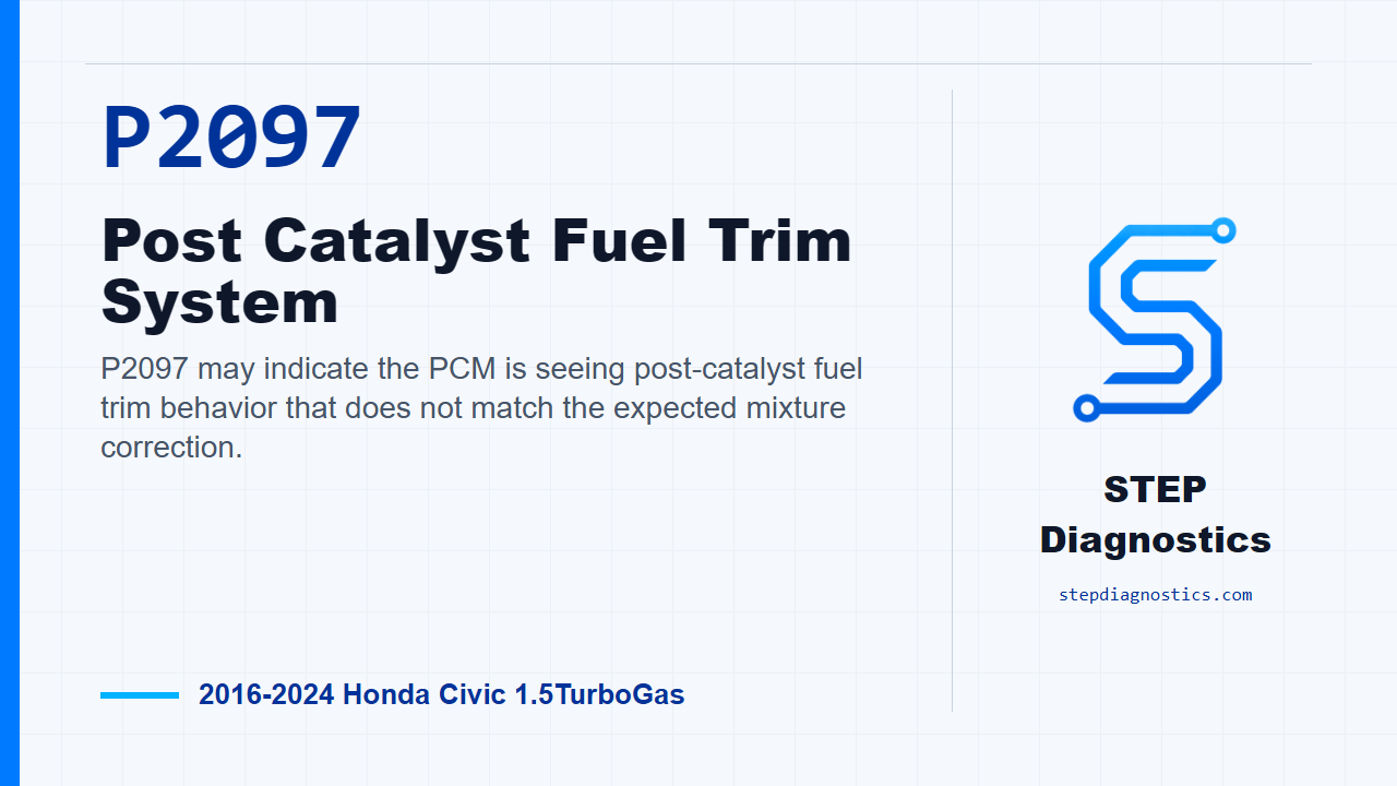 P2097 Post Catalyst Fuel Trim System for 2016-2024 Honda Civic 1.5TurboGas