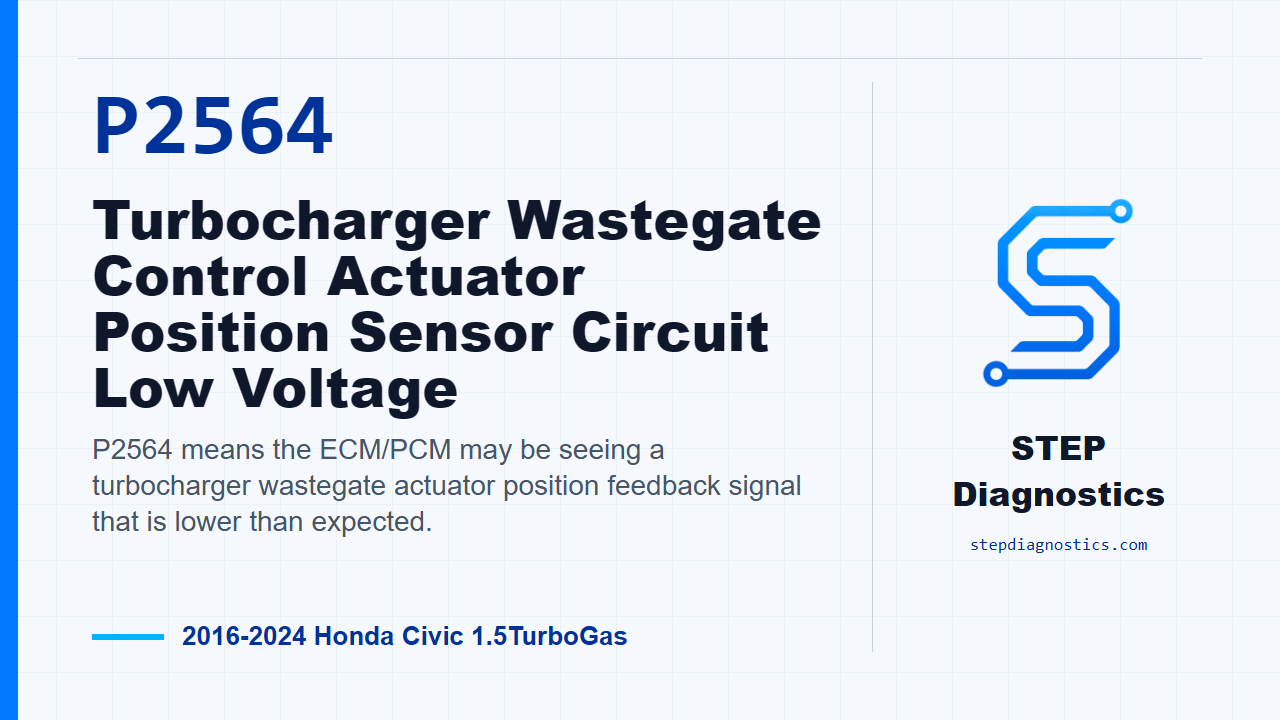 P2564 Turbocharger Wastegate Control Actuator Position Sensor Circuit Low Voltage for 2016-2024 Honda Civic 1.5TurboGas