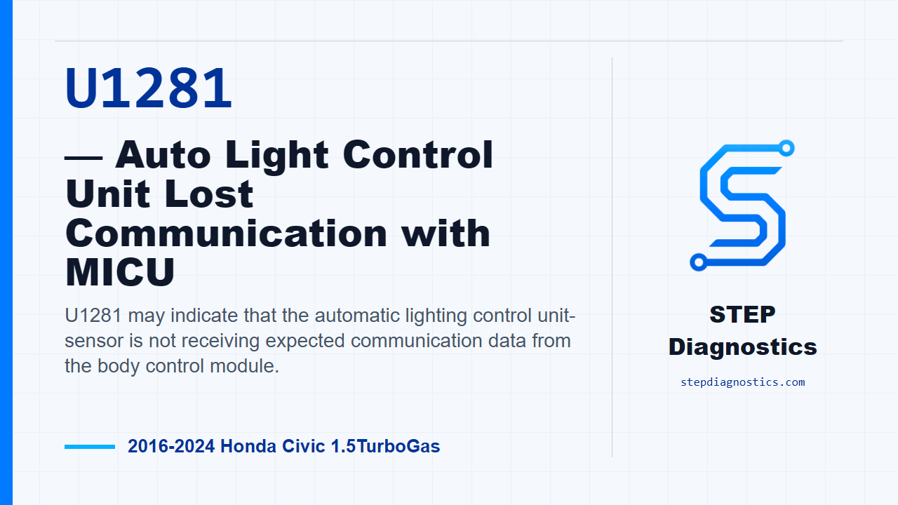 U1281 — Auto Light Control Unit Lost Communication with MICU for 2016-2024 Honda Civic 1.5TurboGas