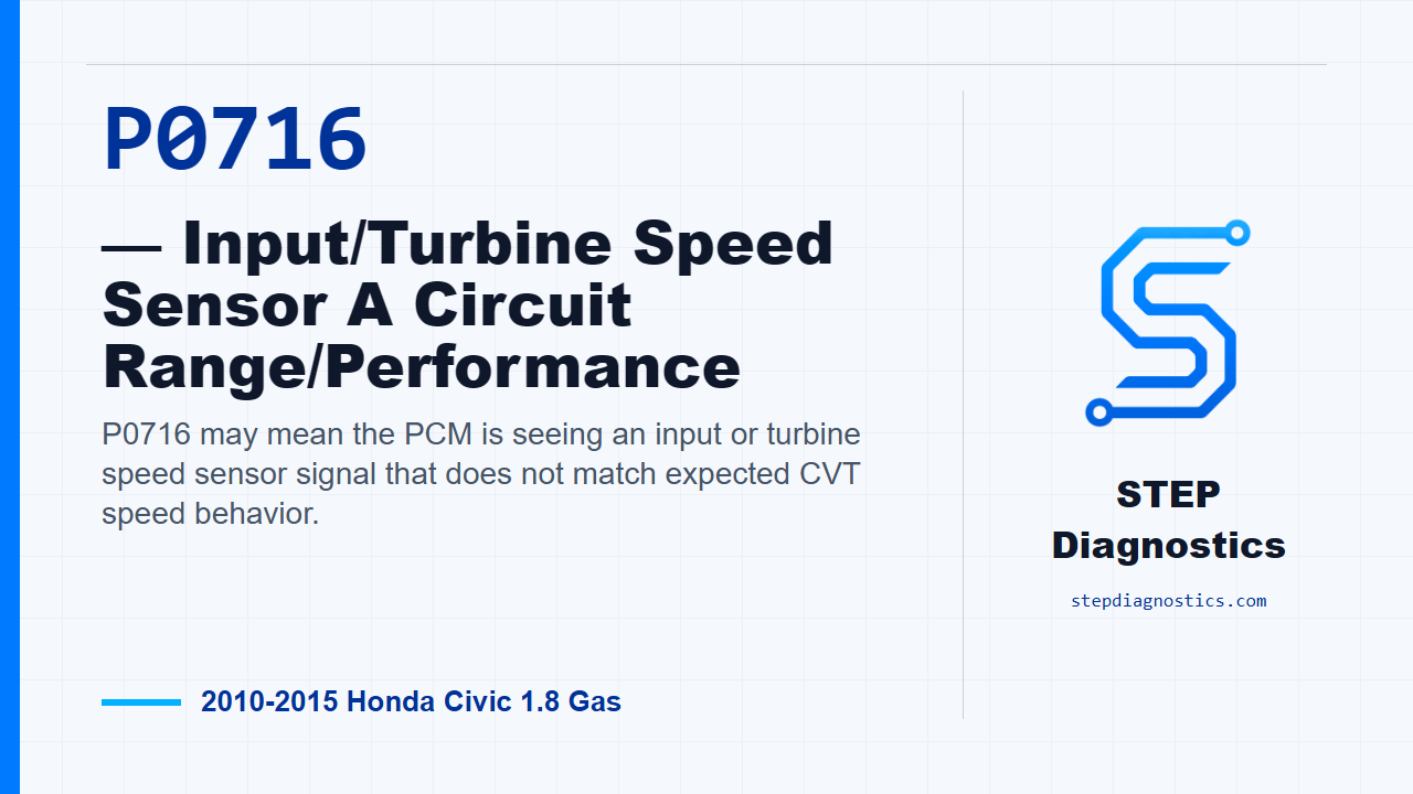 P0716 — Input/Turbine Speed Sensor A Circuit Range/Performance for 2010-2015 Honda Civic 1.8 Gas