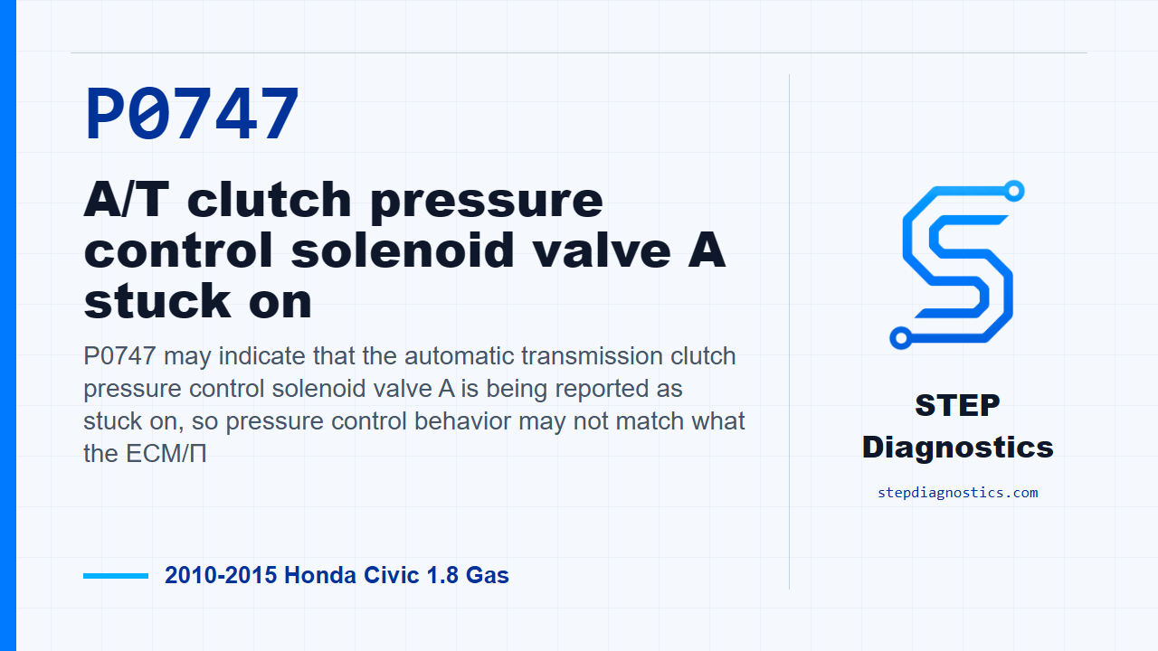 P0747 A/T clutch pressure control solenoid valve A stuck on for 2010-2015 Honda Civic 1.8 Gas