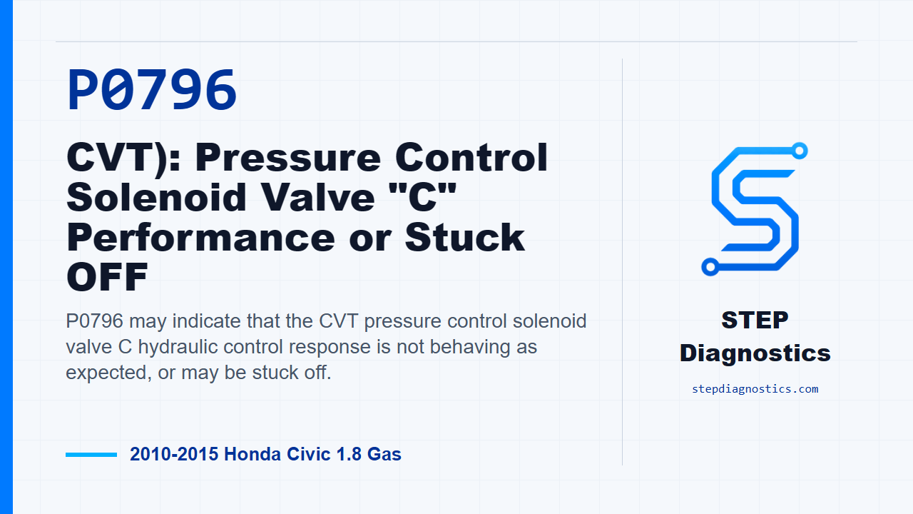 P0796 CVT): Pressure Control Solenoid Valve "C" Performance or Stuck OFF for 2010-2015 Honda Civic 1.8 Gas