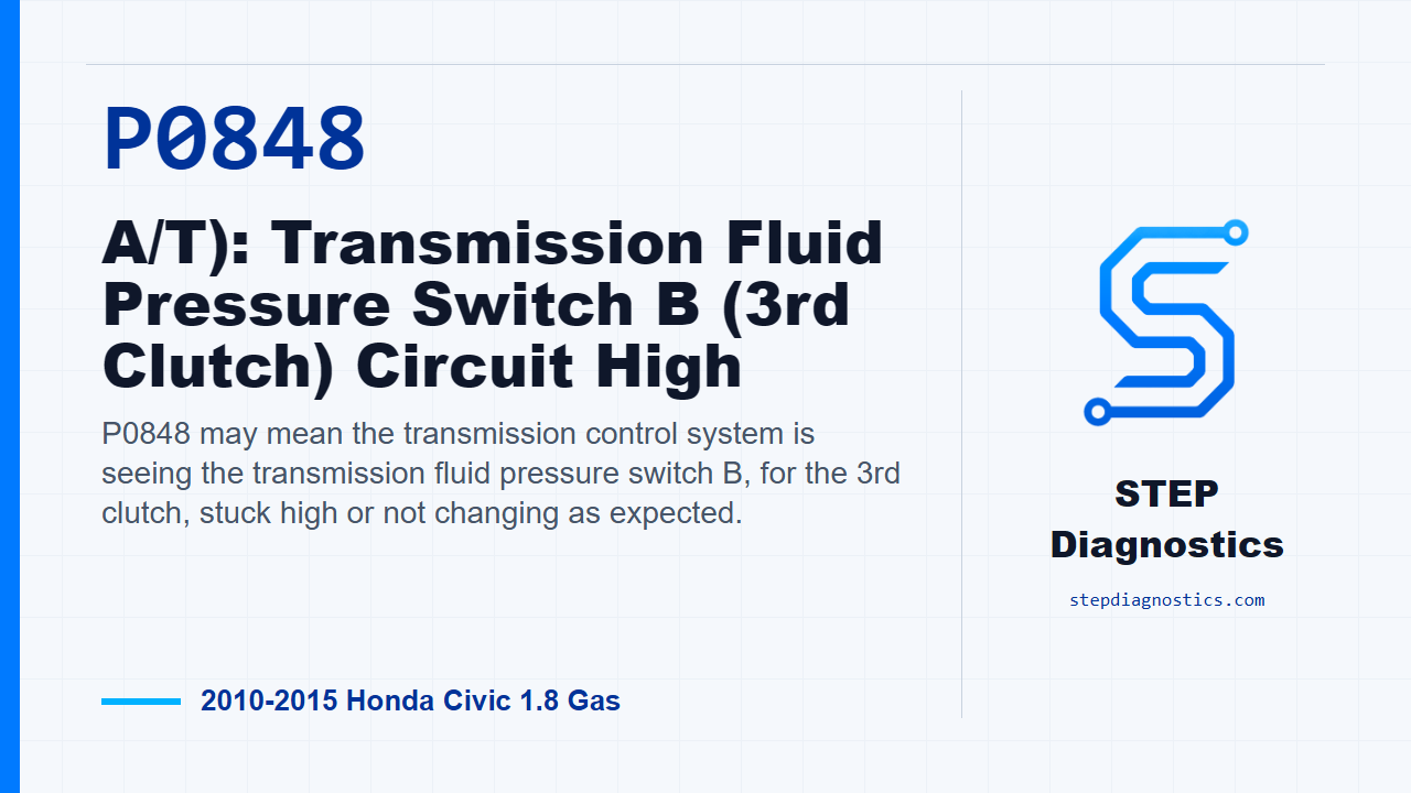 P0848 A/T): Transmission Fluid Pressure Switch B (3rd Clutch) Circuit High for 2010-2015 Honda Civic 1.8 Gas