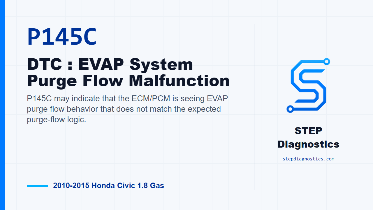 P145C DTC : EVAP System Purge Flow Malfunction for 2010-2015 Honda Civic 1.8 Gas