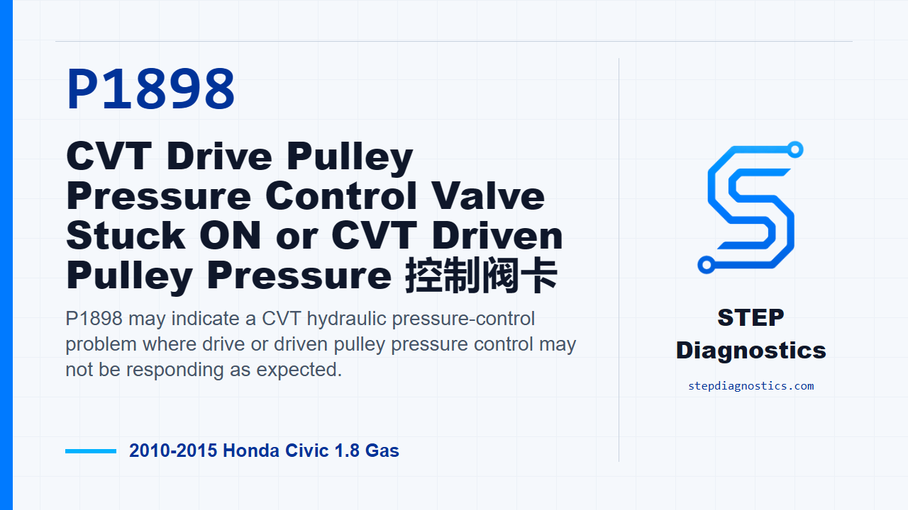 P1898 CVT Drive Pulley Pressure Control Valve Stuck ON or CVT Driven Pulley Pressure 控制阀卡 - 2010... for 2010-2015 Honda Civic 1.8 Gas