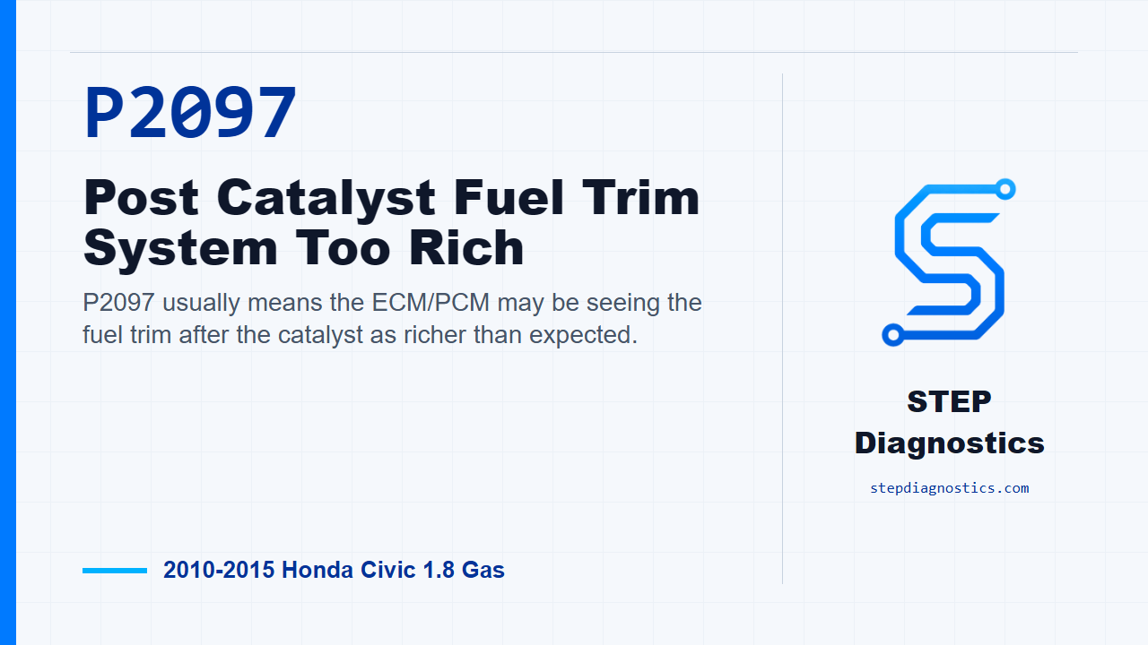 P2097 Post Catalyst Fuel Trim System Too Rich for 2010-2015 Honda Civic 1.8 Gas