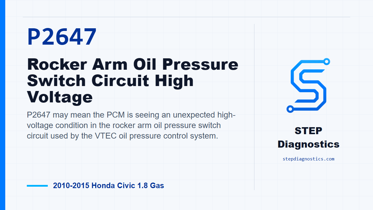 P2647 Rocker Arm Oil Pressure Switch Circuit High Voltage for 2010-2015 Honda Civic 1.8 Gas
