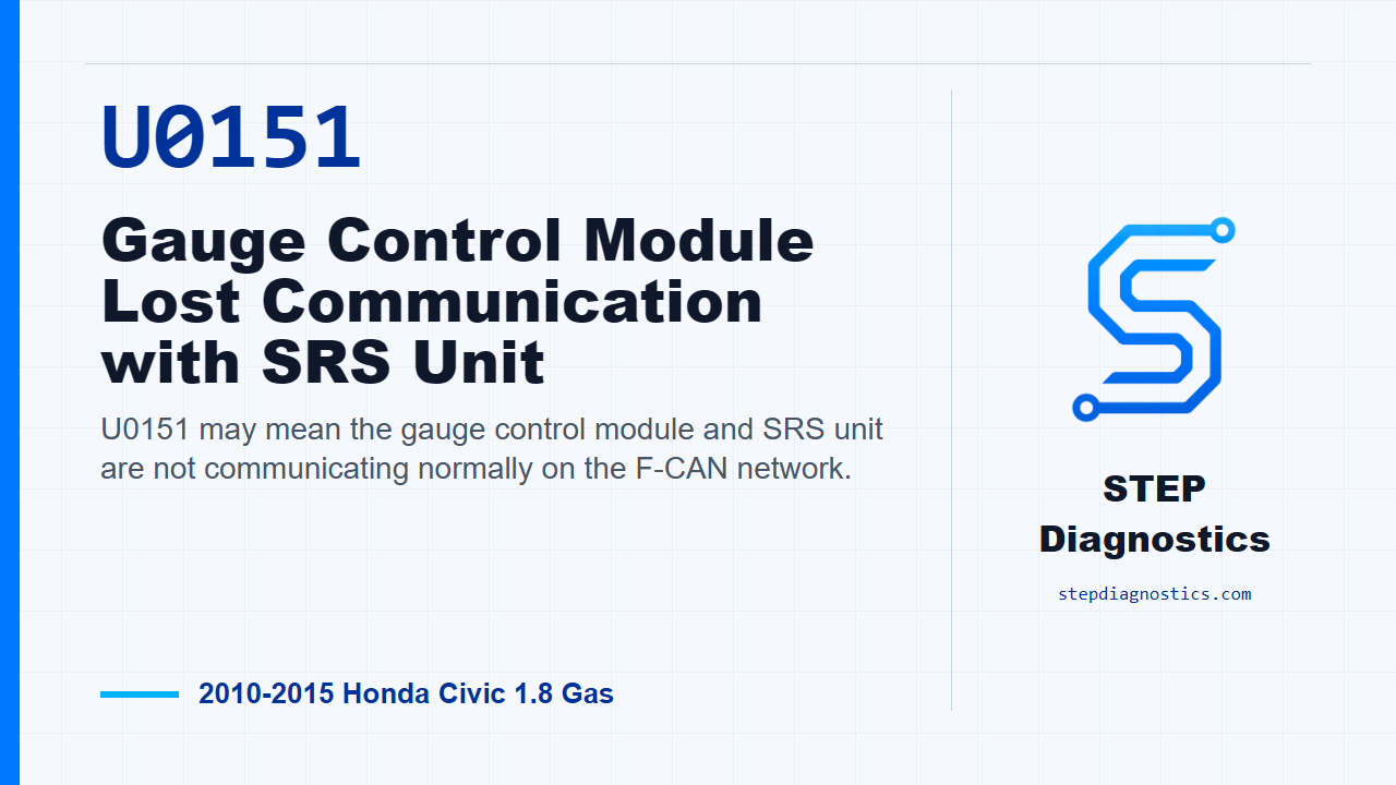 U0151 Gauge Control Module Lost Communication with SRS Unit for 2010-2015 Honda Civic 1.8 Gas