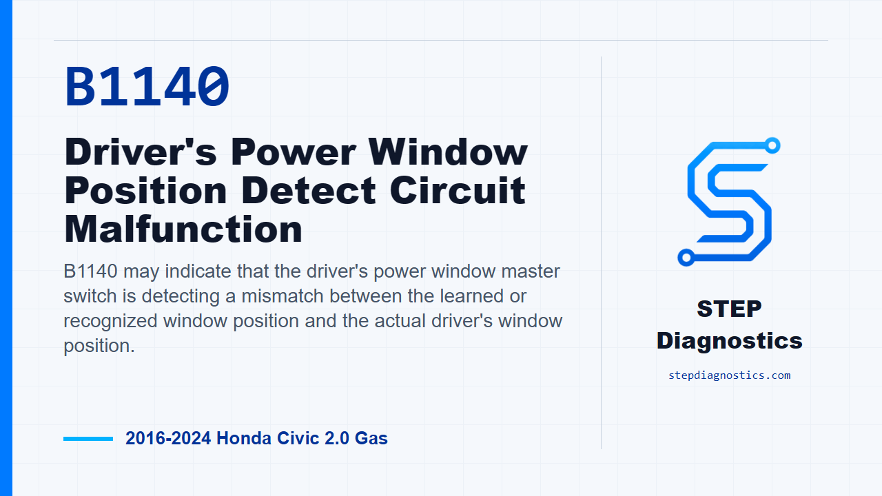 B1140 Driver's Power Window Position Detect Circuit Malfunction for 2016-2024 Honda Civic 2.0 Gas