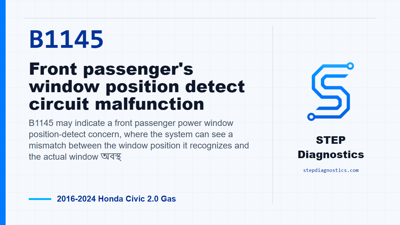 B1145 Front passenger's window position detect circuit malfunction for 2016-2024 Honda Civic 2.0 Gas