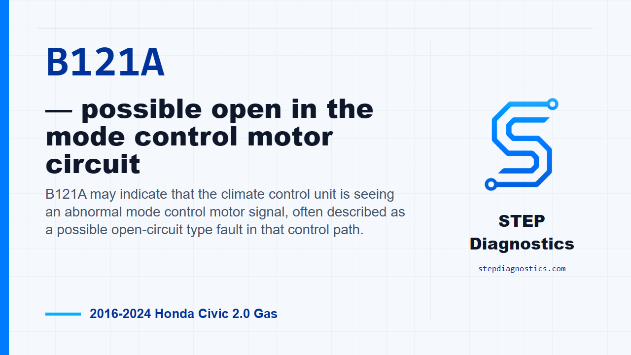B121A — possible open in the mode control motor circuit for 2016-2024 Honda Civic 2.0 Gas