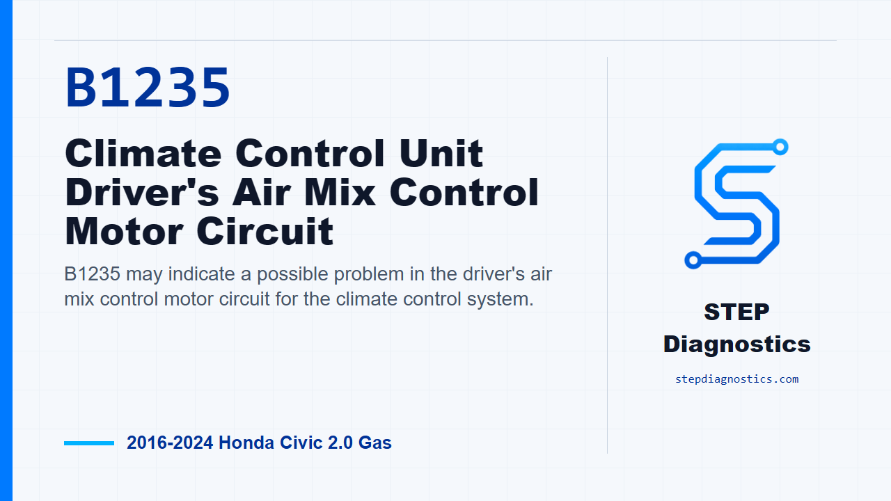 B1235 Climate Control Unit Driver's Air Mix Control Motor Circuit for 2016-2024 Honda Civic 2.0 Gas