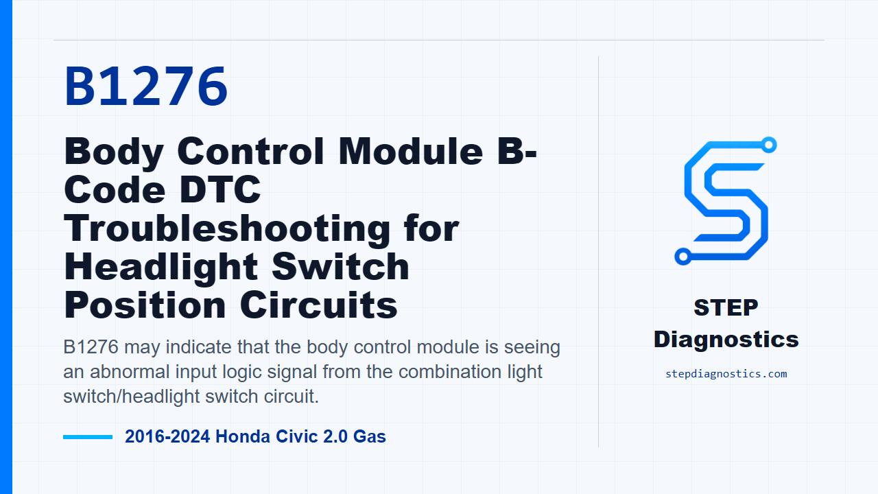 B1276 Body Control Module B-Code DTC Troubleshooting for Headlight Switch Position Circuits - 20... for 2016-2024 Honda Civic 2.0 Gas