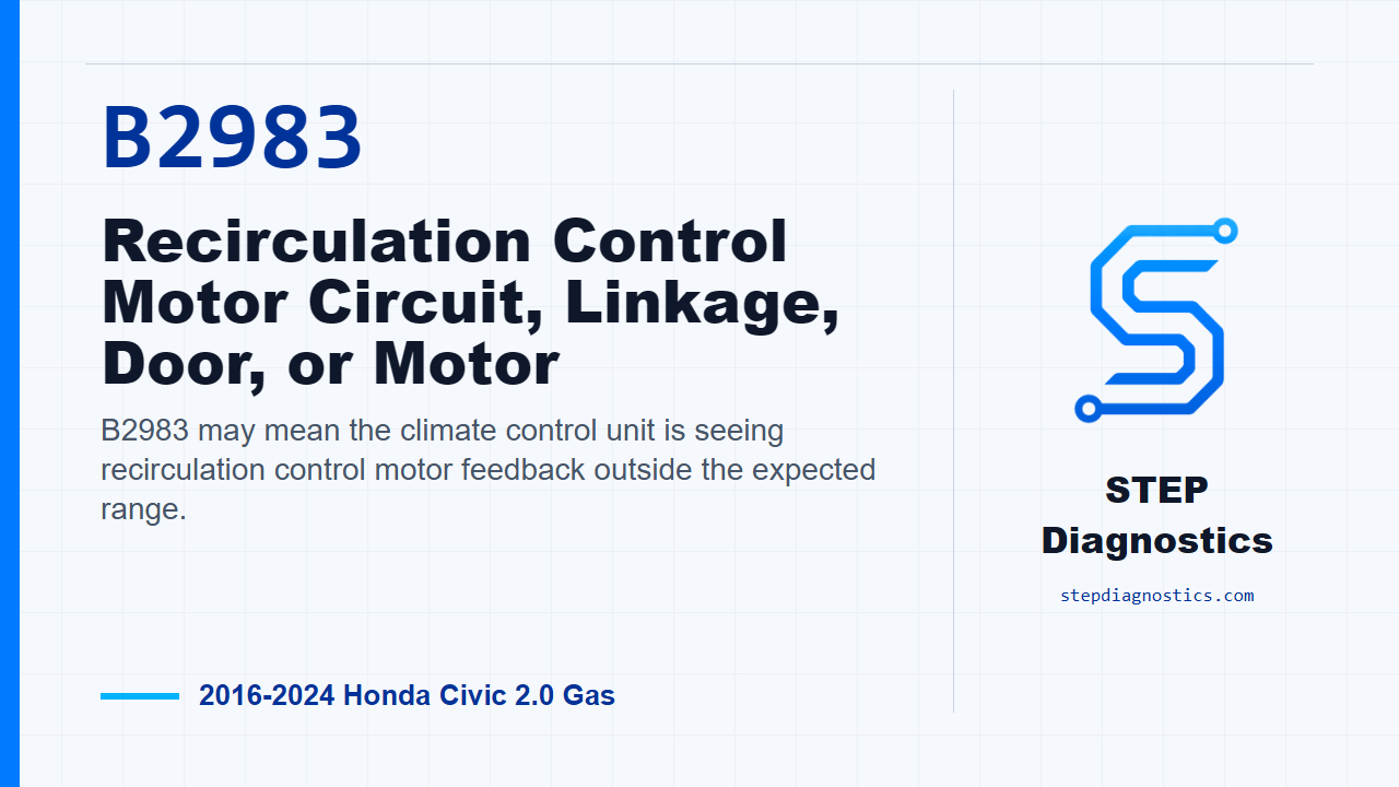 B2983 Recirculation Control Motor Circuit, Linkage, Door, or Motor for 2016-2024 Honda Civic 2.0 Gas