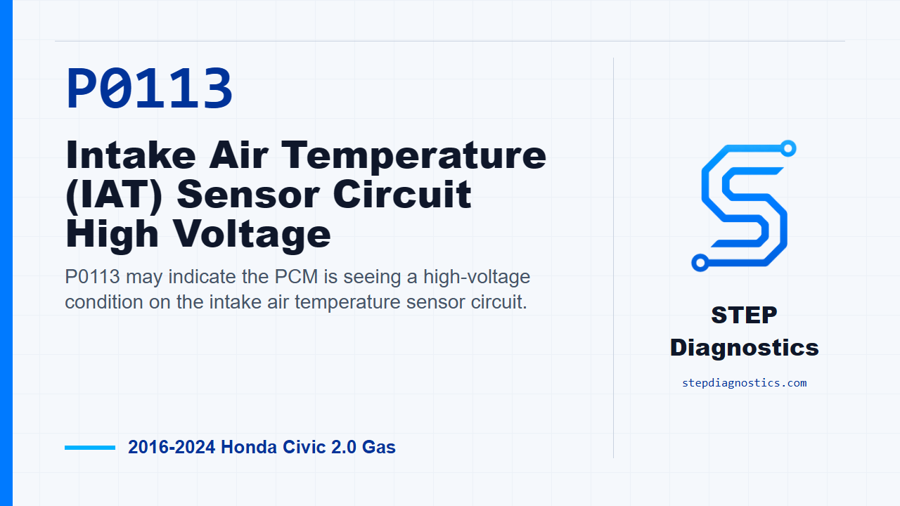 P0113 Intake Air Temperature (IAT) Sensor Circuit High Voltage for 2016-2024 Honda Civic 2.0 Gas