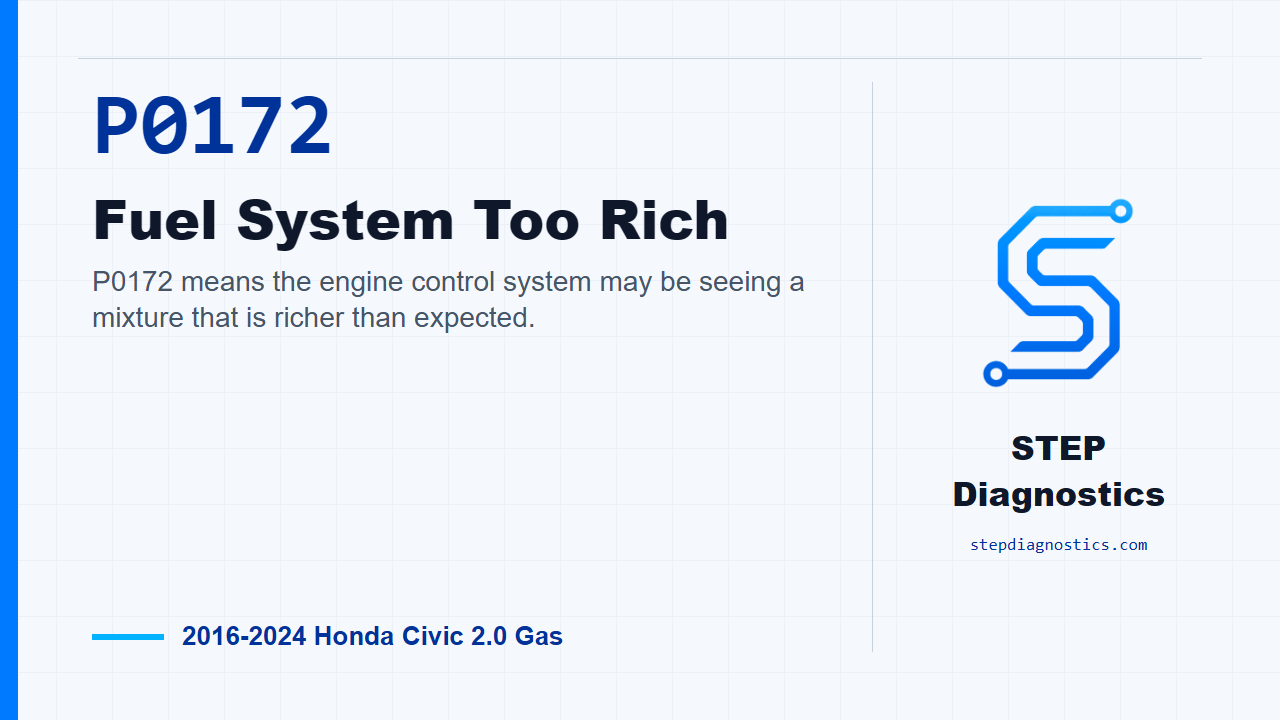 P0172 Fuel System Too Rich for 2016-2024 Honda Civic 2.0 Gas