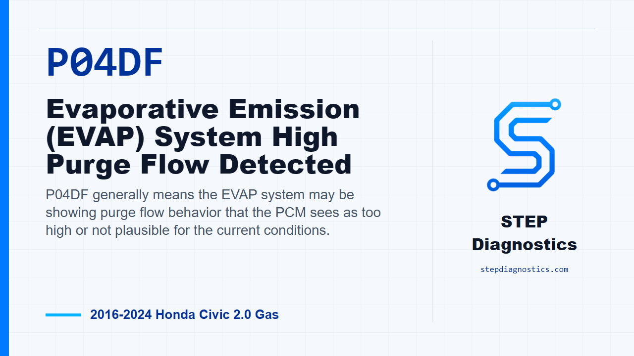 P04DF Evaporative Emission (EVAP) System High Purge Flow Detected for 2016-2024 Honda Civic 2.0 Gas