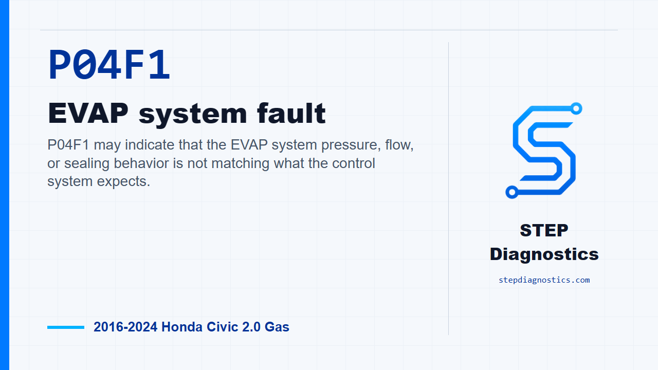 P04F1 EVAP system fault for 2016-2024 Honda Civic 2.0 Gas